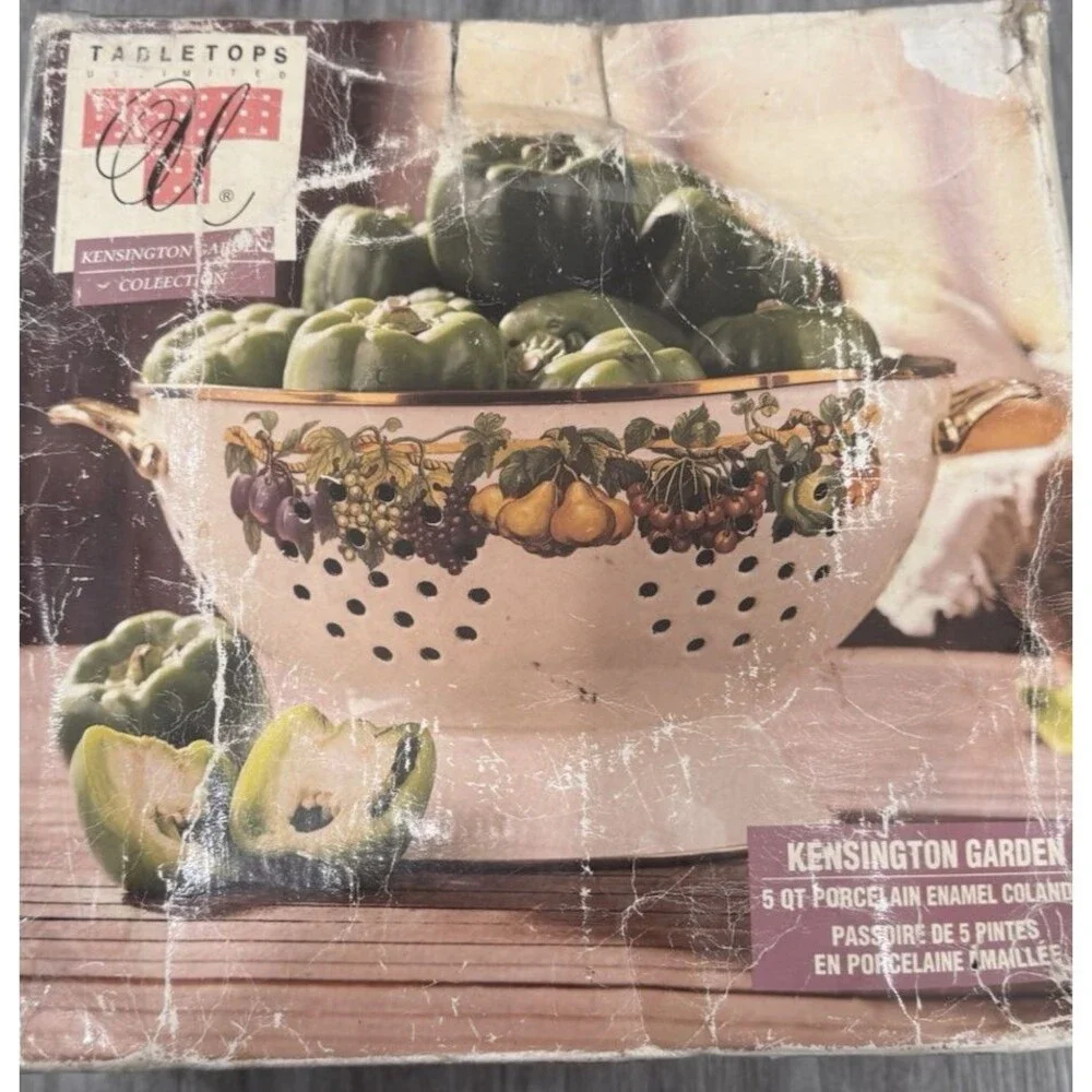 VTG Tabletops Unlimited Kensington Garden Porcelain Enamel 5 Qt Colander Straine